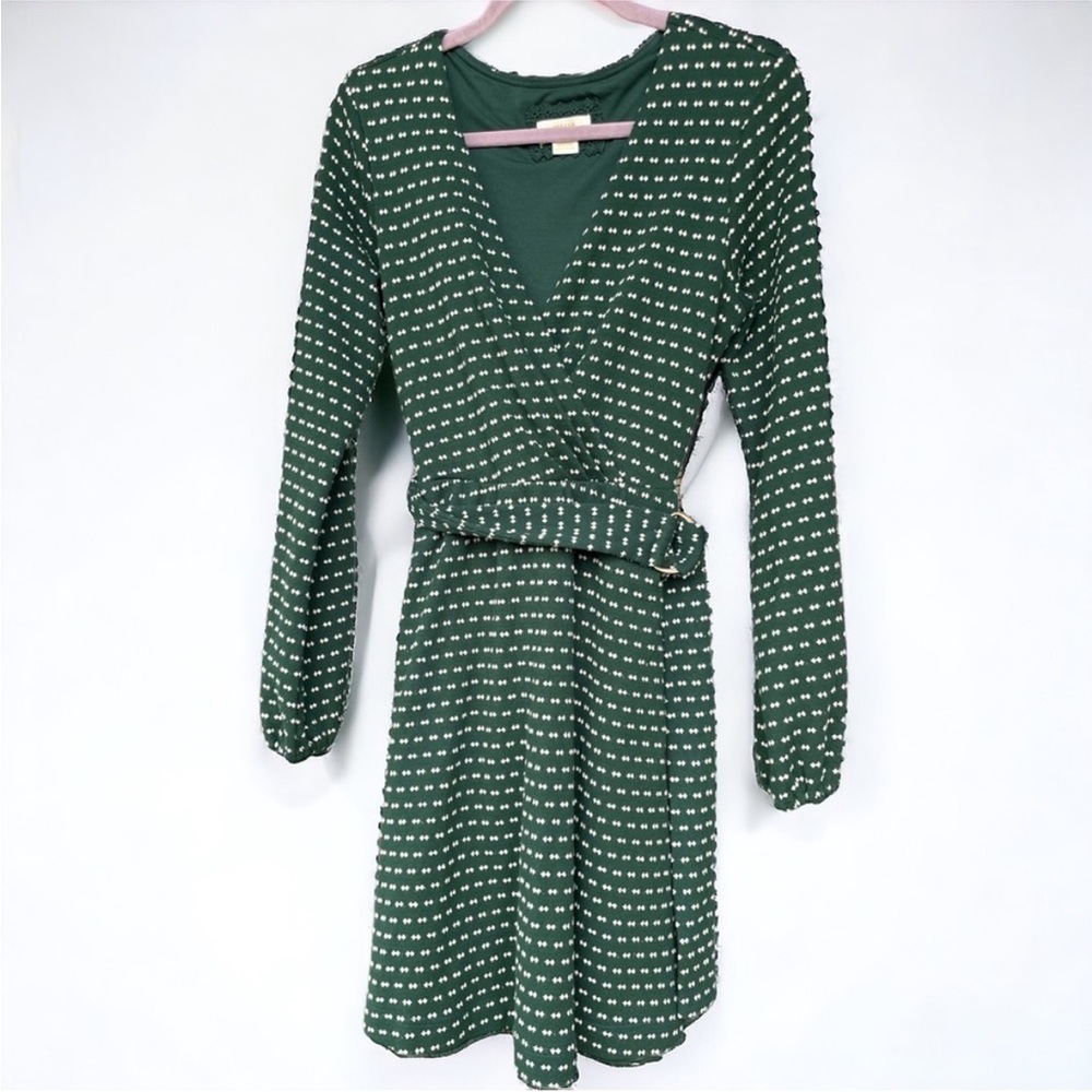 Maeve by Anthropologie ~ Malta green V-neck Lined Long Sleeve Dress | Sz Medium